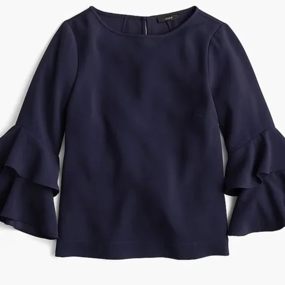 J. Crew Navy Flounce Sleeve Blouse